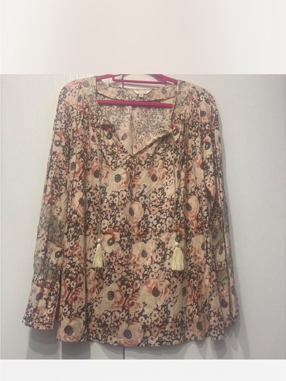 Lucky Brand Peach and Cream Floral Tie-Front Blouse